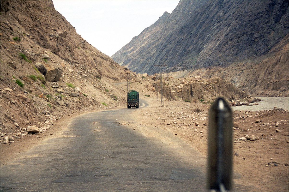 01 Karakoram Highway From Rakhiot Bridge To Chilas From Fairy Meadows, we descended to the Karakoram Highway, a rough paved road with occasional spots torn up due to rockfalls, small streams and the weather.